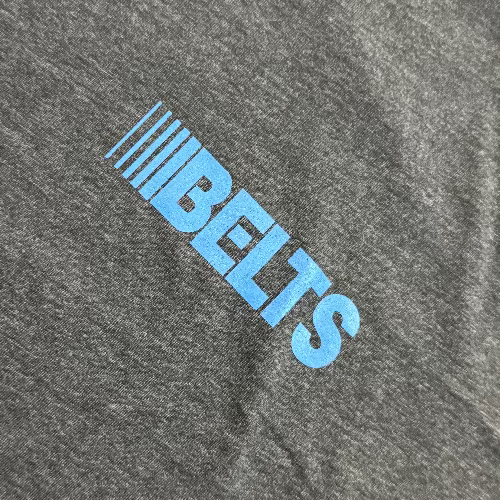 Gray fabric with blue 'BELTS' logo