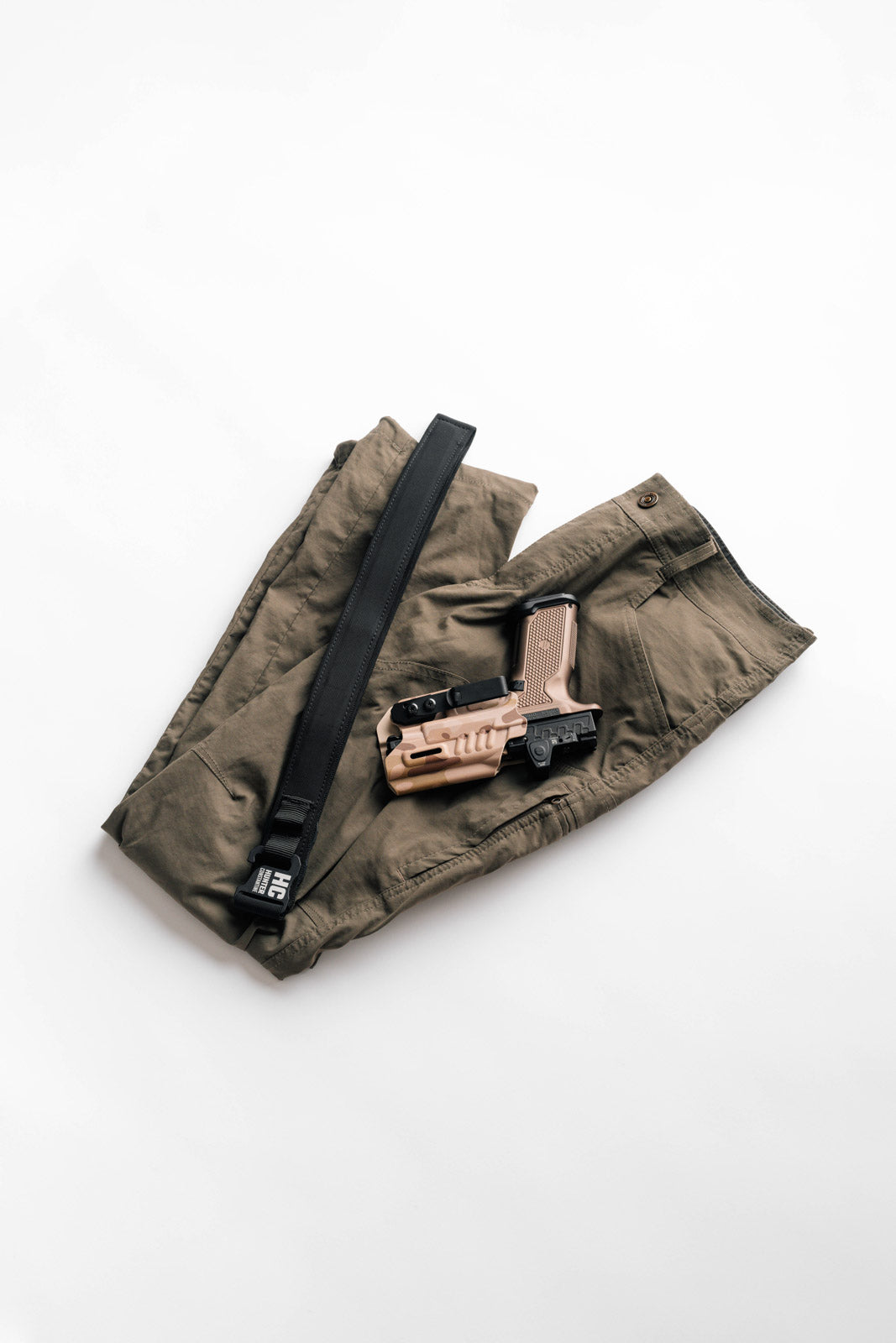 AYCHE Constantine Carry Belt worn around the waist, showcasing durable black leather with silver buckle.