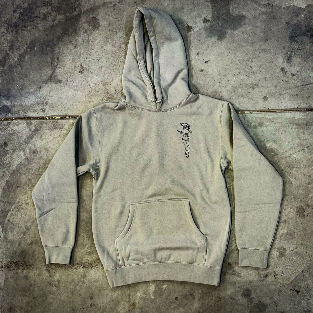 Hunter Constantine PIN UP GIRL hoodie featuring a vintage-inspired pin-up girl design on soft, comfortable apparel.