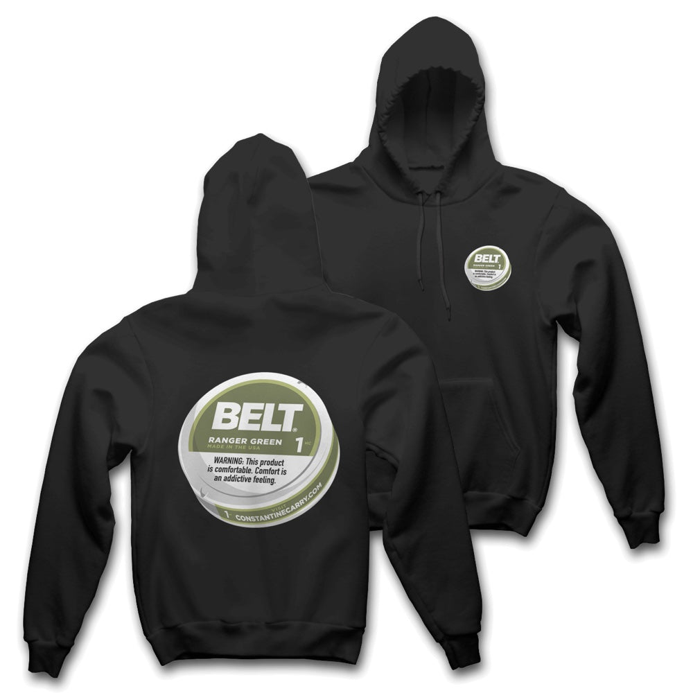 Black Comfort Is Addictive Hoodie by Hunter Constantine, showing a cozy, casual fit with a front pocket and drawstring hood.