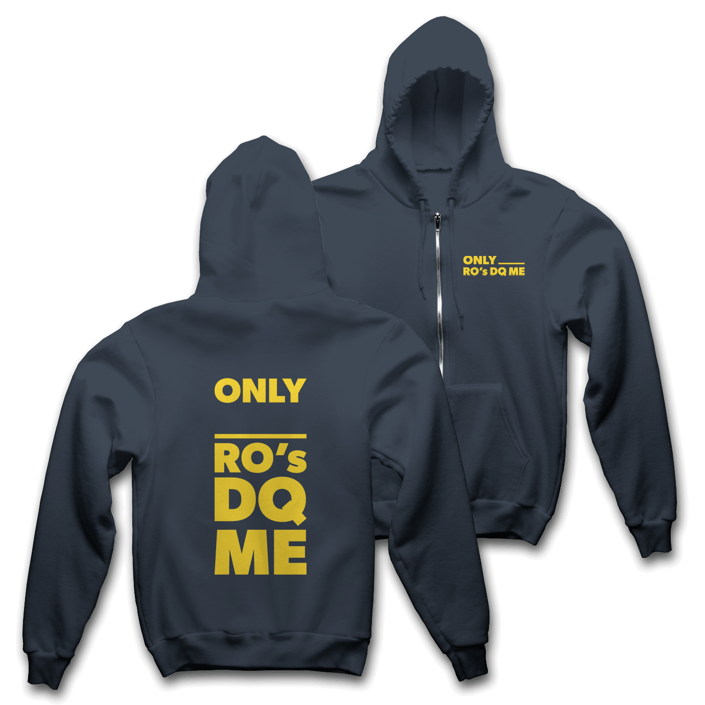 Hunter Constantine DQ ME hoodie in blue, featuring a zip-up design and casual style, shown in this apparel product image.