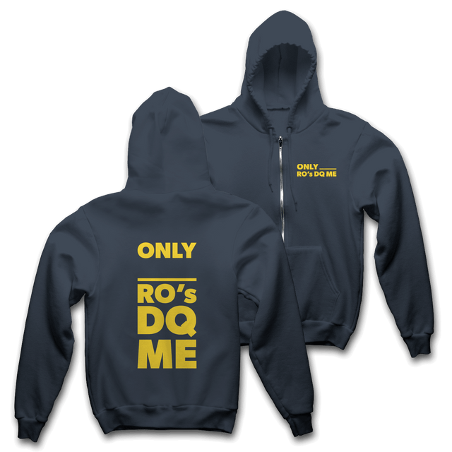 Hunter Constantine DQ ME hoodie in blue, featuring a zip-up design and casual style, shown in this apparel product image.