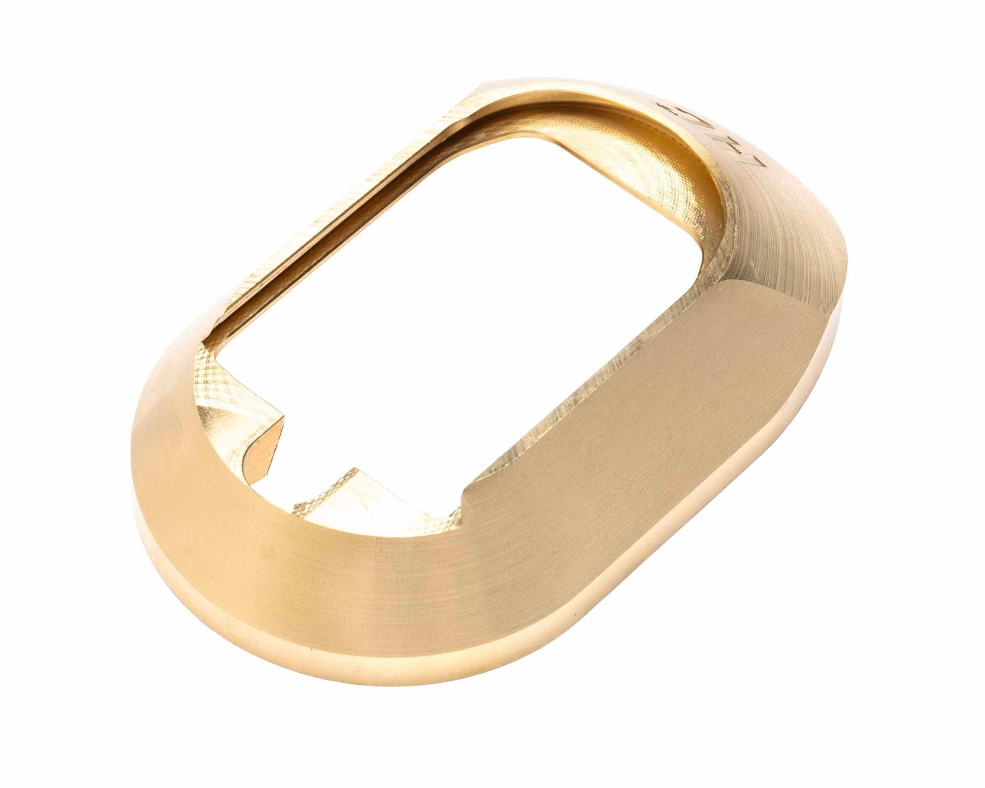 Front view of the brass magwell for a full-size metal-frame M&P9