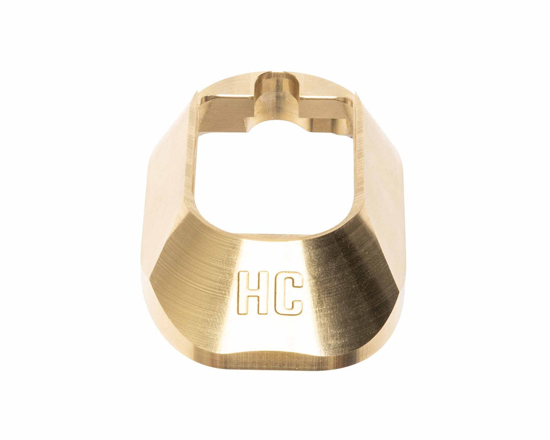 Side profile of the brass magwell for steel- and aluminum-frame M&P9 pistols